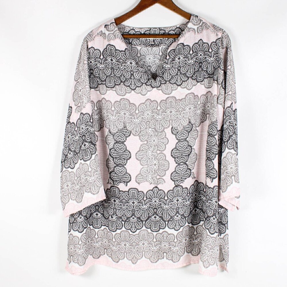 Violet & Claire Boho Tunic Top Pink Black Top Size 1X